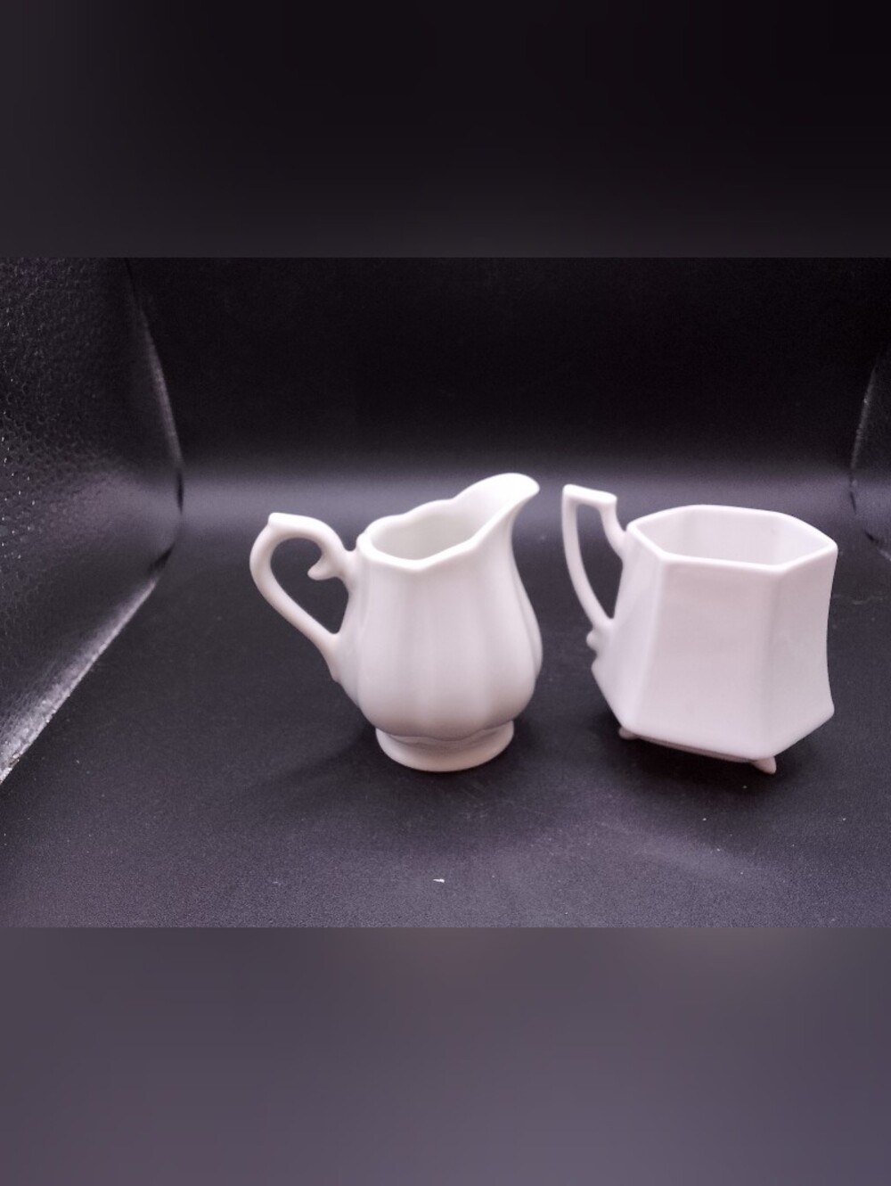Pair Of Small White Ornate Individual Creamers Japan China